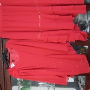 2pc. Red Skirt w/red rose at nape of jacket very pretty